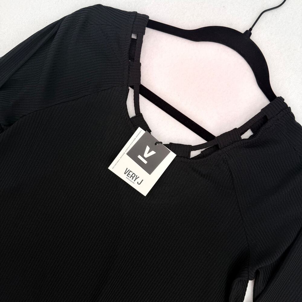 Very J Black Long Sleeve Casual Cotton Blend Flowy Comfy Tunic Top M NWT